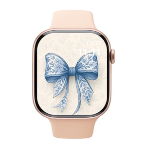 Set di carta da parati Chinoiserie Blue per Apple Watch: elegante collezione di quadranti in stile vintage floreale, con fiocco, vaso e porcellana