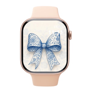Set di carta da parati Chinoiserie Blue per Apple Watch: elegante collezione di quadranti in stile vintage floreale, con fiocco, vaso e porcellana