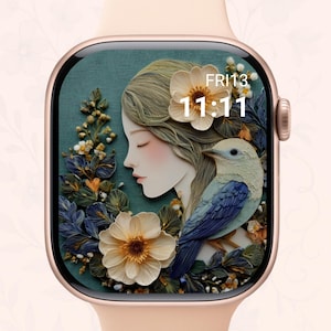 Sfondo floreale per Apple Watch - Quadrante floreale beige chiaro per iOS / Download digitale