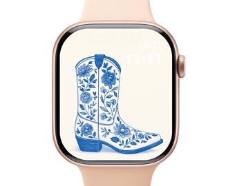 Chinoiserie Blue Apple Watch Wallpaper Set – Elegant Vintage Boot  Floral,Blue Bird, Swallow, Bow, Vase, Porcelain Style Face Collection
