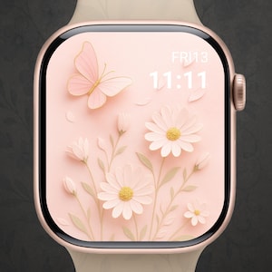 Sfondo floreale per Apple Watch, Magia dei fiori selvatici - 3D neutro, Quadrante beige con margherite, Estetica botanica minimale, Smartwatch delicato e femminile