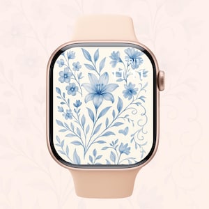 Set di carta da parati Chinoiserie Blue per Apple Watch: elegante collezione di quadranti in stile vintage floreale, con fiocco, vaso e porcellana