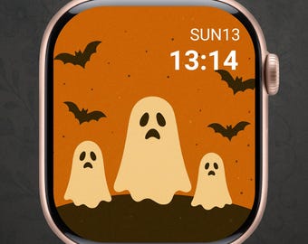 halloween Ghost apple Watch Wallpaper – Cute Halloween Digital Art – Cozy Pastel Magic Apple Watch Face Download