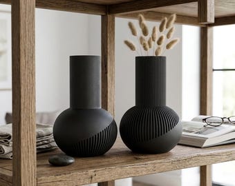 Jarrón escandinavo acanalado / Maceta nórdica texturizada impresa en 3D / Decoración minimalista moderna