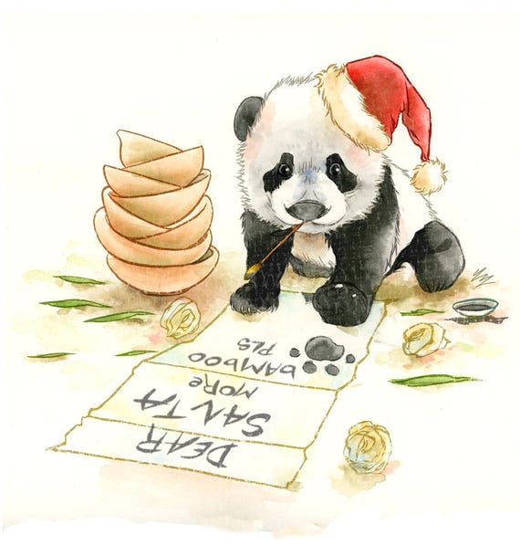 Baby Panda Writing to Santa - Etsy