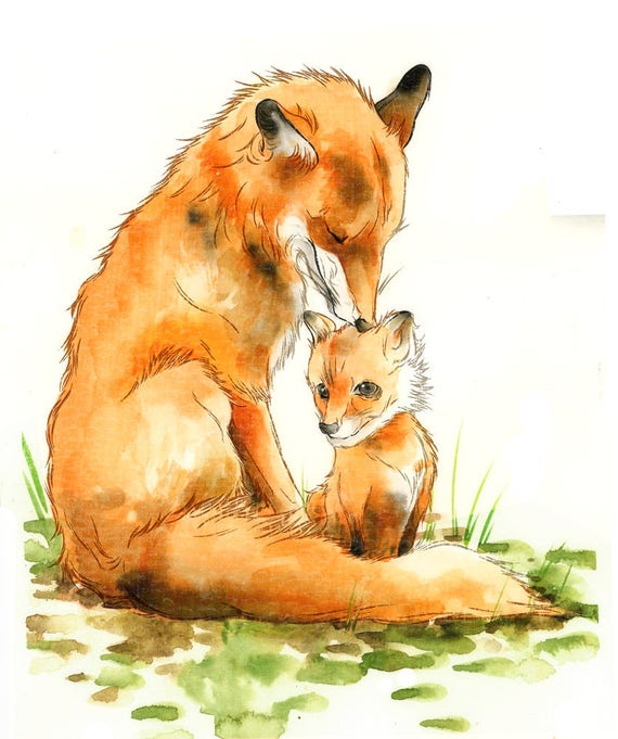 Download Mommy And Baby Fox Large Print Etsy
