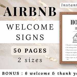 Ensemble de panneaux d’accueil pour hôtes Airbnb – Modèles Canva modifiables pour la maison + cartes 5x7 offertes en bonus