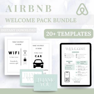 Kit complet de bienvenue pour hôtes Airbnb avec affiches et cartes d'accueil et de remerciement, modèles à personnaliser sur Canva
