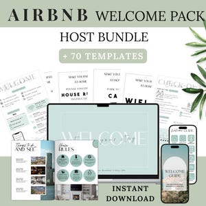 Airbnb welcome book beach, host info bundle with cards, signs and instructions, digital and printable templates editable on Canva