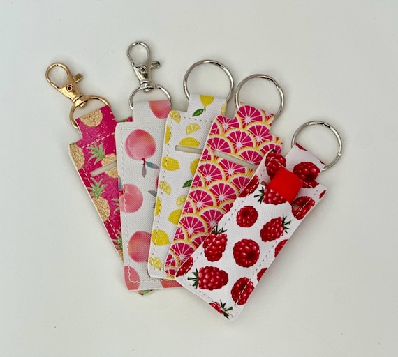 Faux Leather Lip Balm Holder Keyring – Fruit Print Clip-On