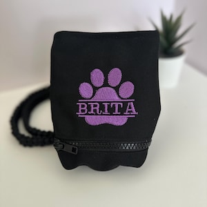 Embroidered Dog Treat Pouch: Clip-On or Crossbody Bag with Poop Bag Dispenser