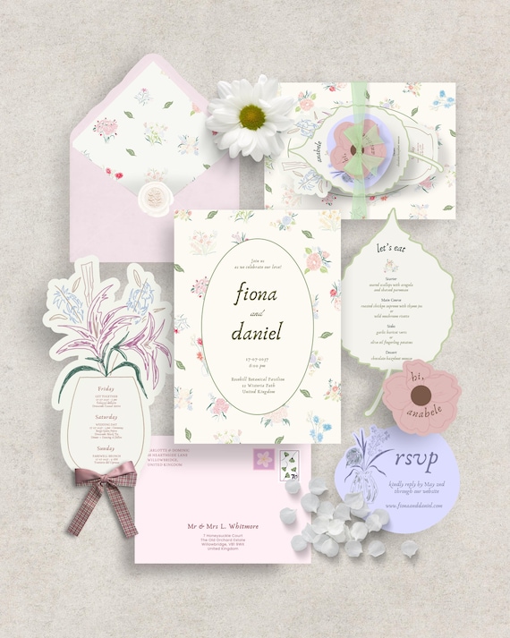 Pastel Floral Wedding Invitation Suite, Garden Party Invite | Invitation Card, Details, RSVP, Menu
