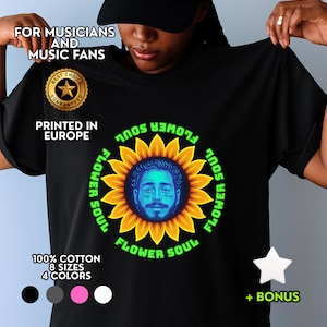 Flower Soul Sunflower Face T-Shirt – Retro Music Art Tee, Vibrant Psychedelic Shirt, Unisex Chillcore Style