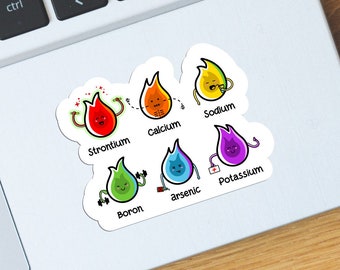 Flaming Elements, Chemistry Flame Test Cute Science Sticker, Die Cut Vinyl Sticker, Kiss Cut Sticker