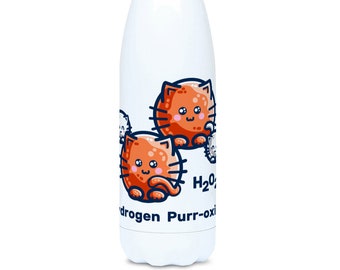 Hydrogen Purr-oxide Pun Bottle, Cute Cat Chemistry Joke Bottle, Science Insulated Stainless Steel Drinks Bottle