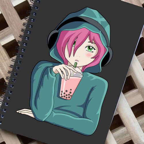 Anime Girl Spiral Notebook Size A5 Listening to Music and - Etsy
