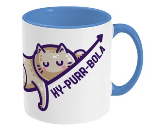 Hyperbola Mug, Hy-purr-bola Cute Cat Maths Pun, Two Toned Ceramic Mug