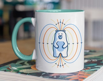 Cute Polar Bear Science Mug, Physics Magnetic Poles Pun Ceramic Mug