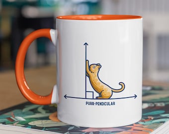 Purr-pendicular Mug, Cute Cat Maths Pun, Two Toned Ceramic Mug