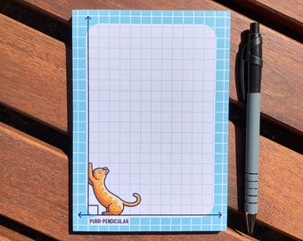 Purr-pendicular Notepad Size A6, Cute Cat Maths Pun, 50 Tear Off Graph Paper Sheets