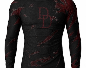 DareDevil Born Again Black Suit with battle damage Compression Shirt, Long Sleeve Gym Top
