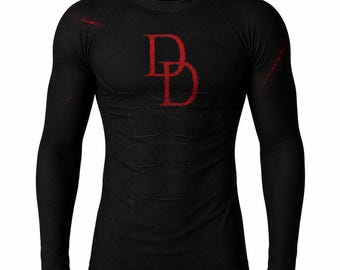 DareDevil Black Suit Compression Shirt, Long Sleeve Gym Top