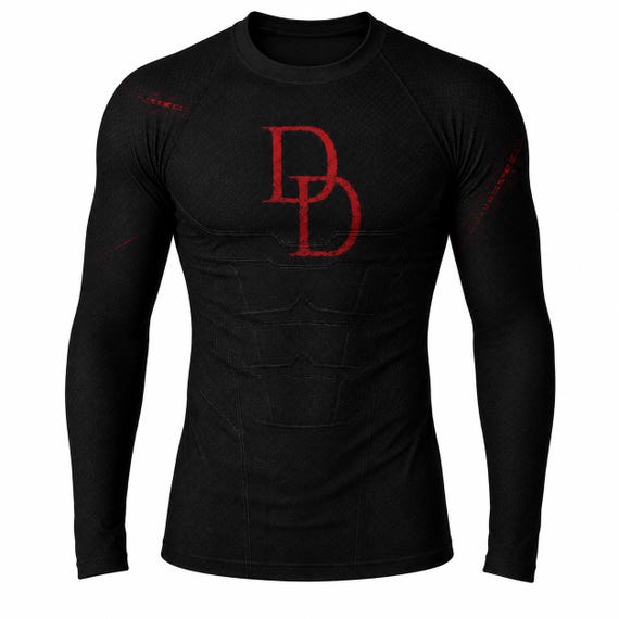 DareDevil Black Suit Compression Shirt, Long Sleeve Gym Top