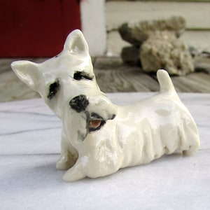 Scottish Terrier Miniature - Scottie Dog - Terrarium Miniature - Dog Figurine - White  Scottie  - Ceramic Figurine - Pottery Animal