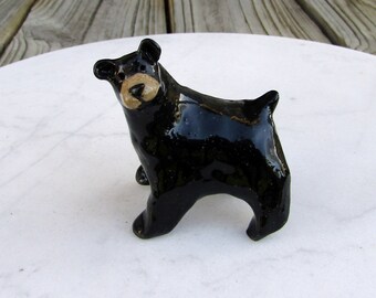 Black Bear Sculpture - Bear Ceramic Figurine - Forrest Animal - Pottery Animal - Clay Black Bear - Fairy Garden Bear