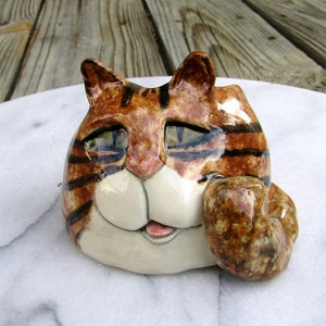 Brown Tiger Cat Planter or Trinket Bowl