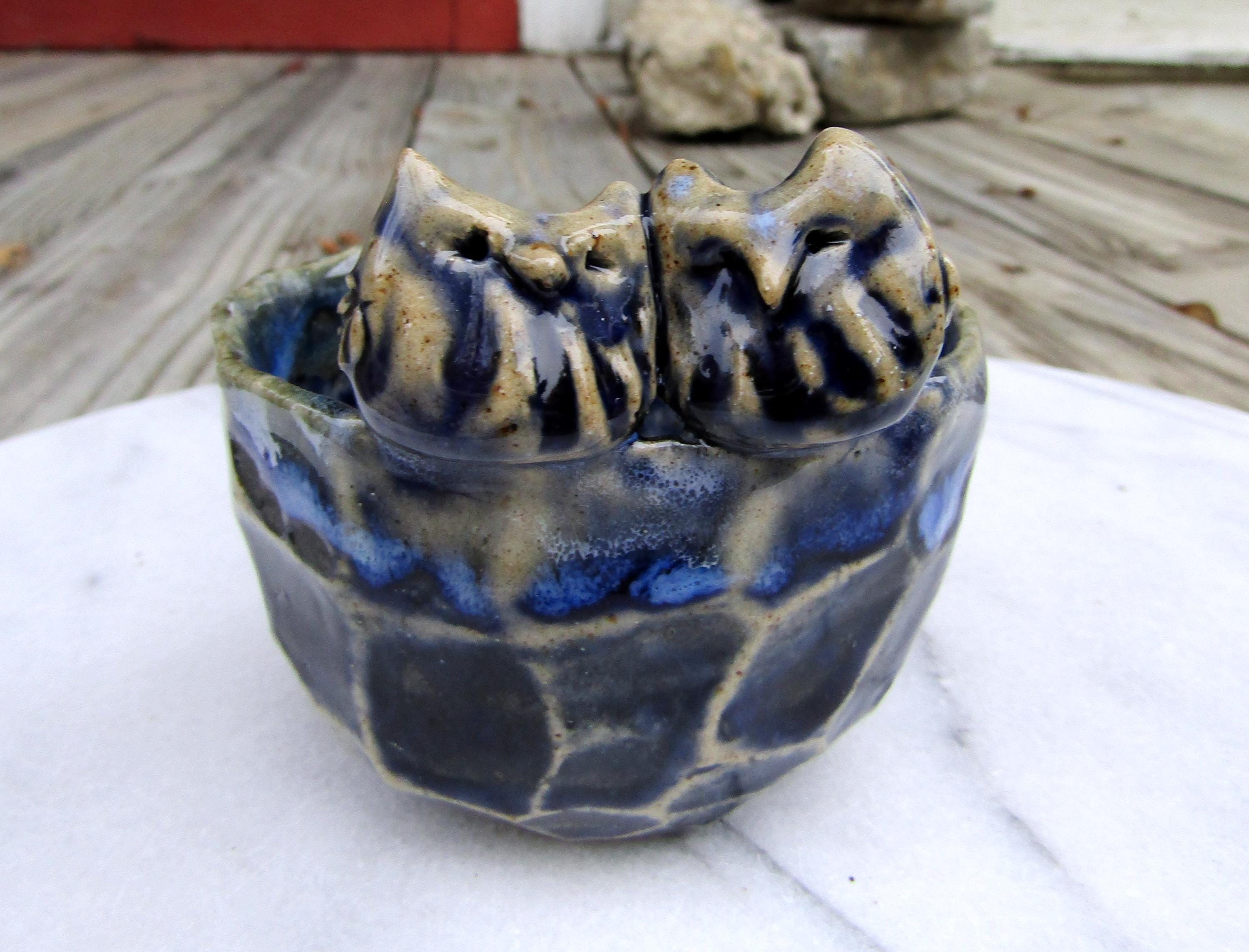 Small Wheel Thrown Pottery Bowl With Two Hoot Owls - Sugar Packet ...