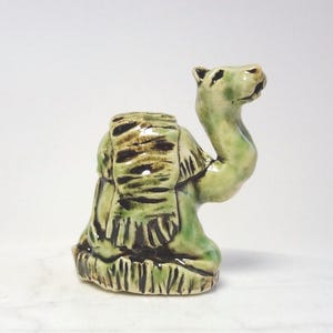 Folk Art Camel - Ceramic Sculpture of a Camel - Red and Green - Camel Sculpture - Pottery Animal - Nativity Camel - Creche Camel