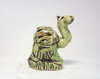 Folk Art Camel - Ceramic Sculpture of a Camel - Red and Green - Camel Sculpture - Pottery Animal - Nativity Camel - Creche Camel
