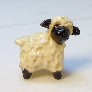 Little Black Face Lamb Terrarium Miniature  Ceramic Figurine - Tiny Sheep Sculpted Animal