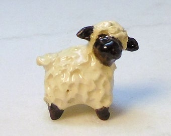 Little Black Face Lamb Terrarium Miniature  Ceramic Figurine - Tiny Sheep Sculpted Animal
