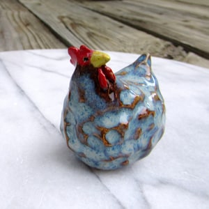 Chicken Ceramic Miniature  - Blue Chicken Terrarium Figurine - Pottery Chicken - Ceramic Animal - one Chicken Figure - Studio Choice