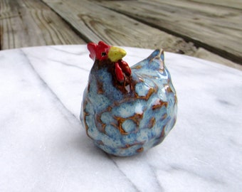 Chicken Ceramic Miniature  - Blue Chicken Terrarium Figurine - Pottery Chicken - Ceramic Animal - one Chicken Figure - Studio Choice