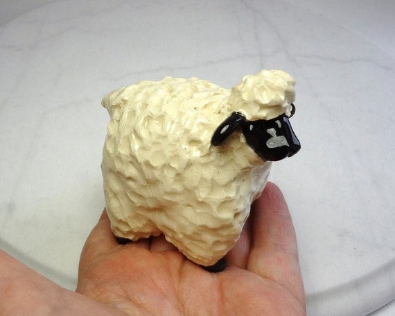 Black Face Sheep Sculpture - Hand Built Animal - Nativity