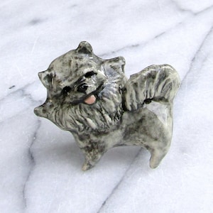 Gray Pomeranian Sculpted Dog Miniature Figurine