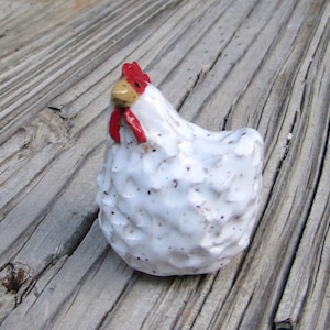 Chicken Ceramic Miniature  - White Chicken Terrarium Figurine - Pottery Chicken - Ceramic Animal - one Chicken Figure - Studio Choice