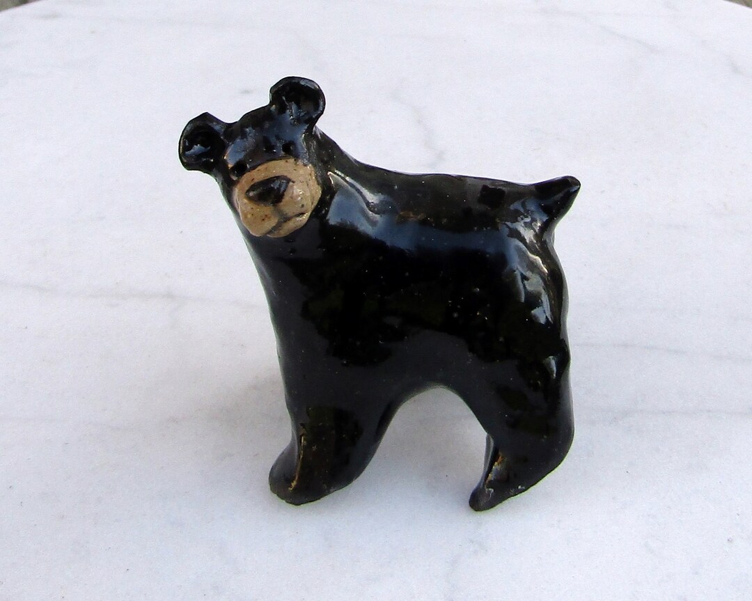 Black Bear Sculpture Bear Ceramic Figurine Forrest Animal Pottery