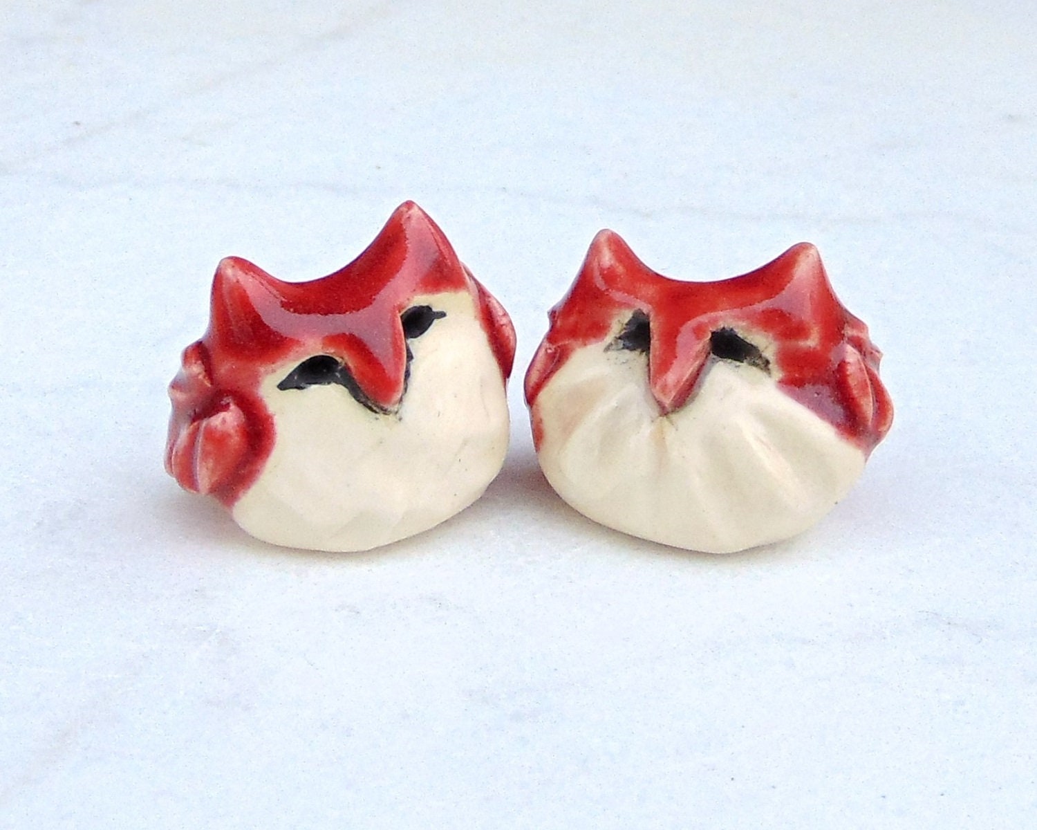 Red Owl Terrarium Figurines (set of 2) - Ceramic Owl Miniature - Pottery Owl - Terrarium Miniature -
