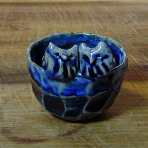 Small Wheel Thrown Pottery Bowl with two Hoot Owls - Sugar Packet Holder - Tealight Holder - Ring Holder - Candy Dish