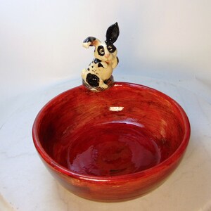 Black and White Long Eared Rabbit On a Food Safe Bowl - Ring Holder or Trinket Bowl