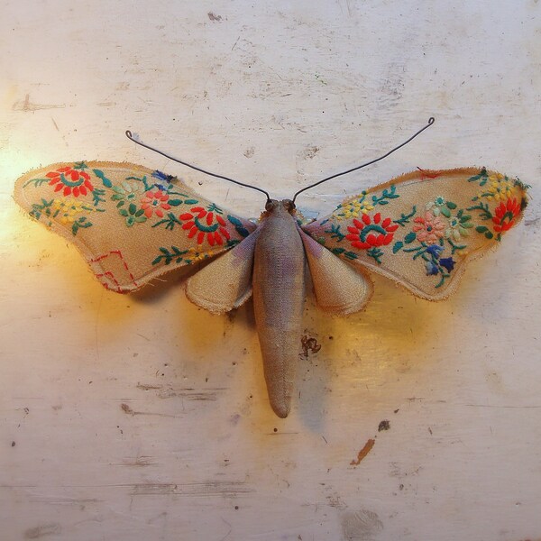 Moth made from vintage fabric. Soft sculpture Utterly unique.