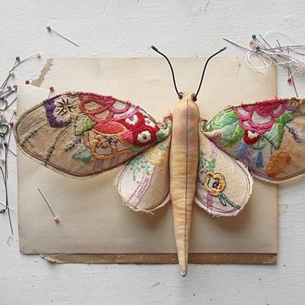 Moth made from old embroidery