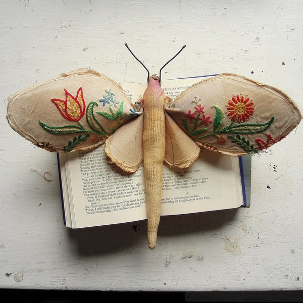 Moth made from vintage tablecloth.