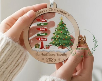 Personalisierter Familienbaumschmuck 2026 – Weihnachtserinnerung mit Familiennamensschild – Festliche Dekoration für Zuhause