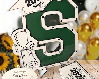 Personalized Wooden Graduation Guest Book Alternative, Class of 2026 Monogram Sign-In Frame