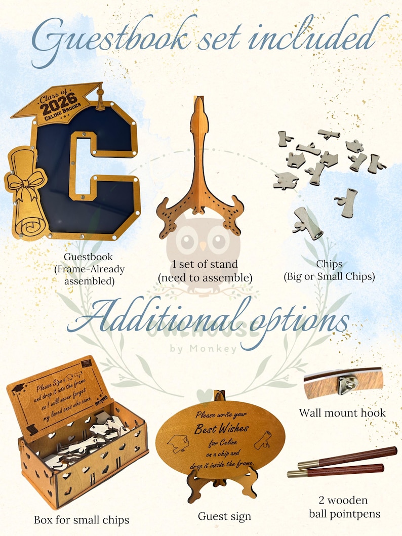 Custom wooden guest book letter C for Class of 2026 grad party decor